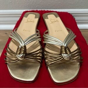 Christian Louboutin O Novt Flat Nappa Silk Sandals in Sahara